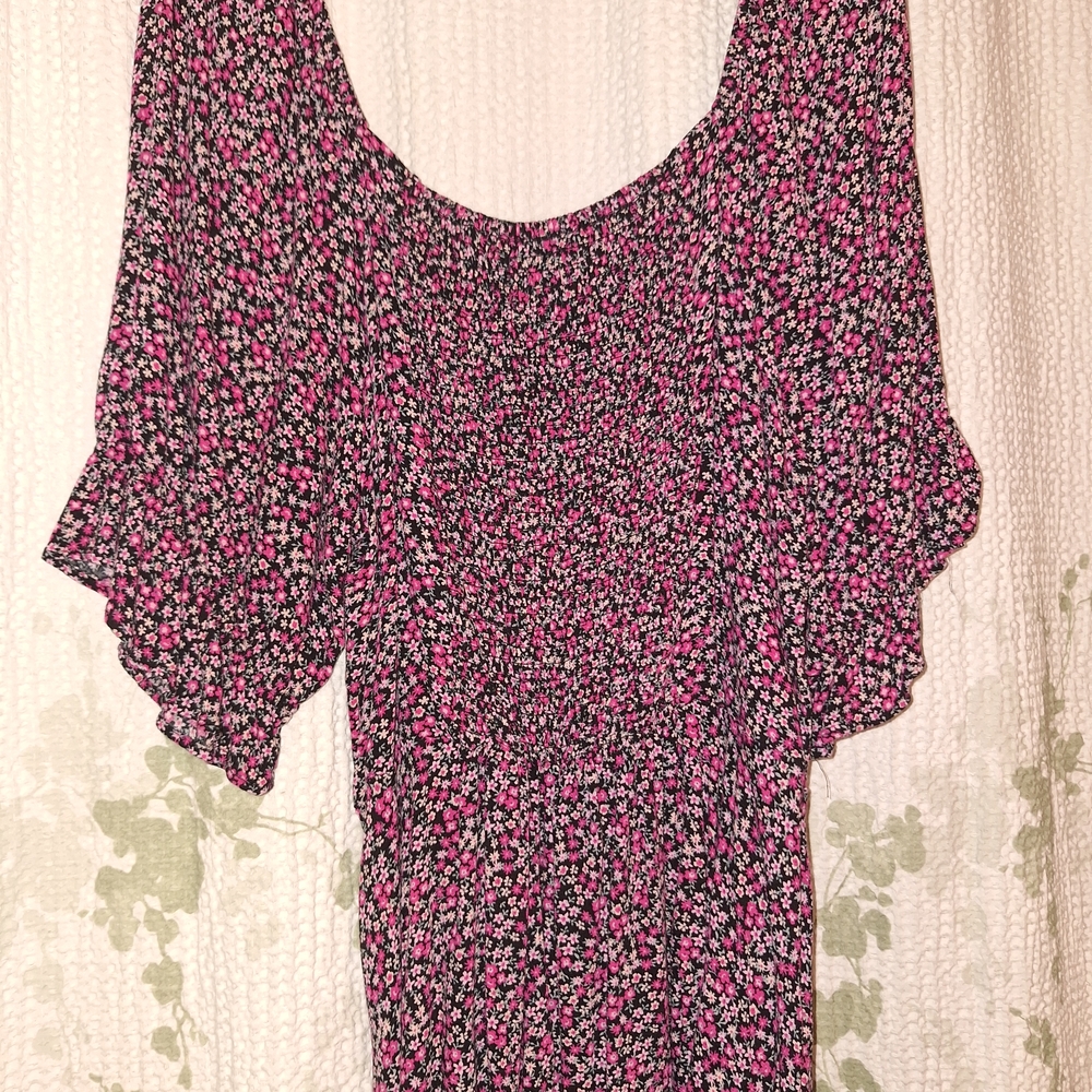 City Chic Pink and Black Flutter Sleeve Blouse